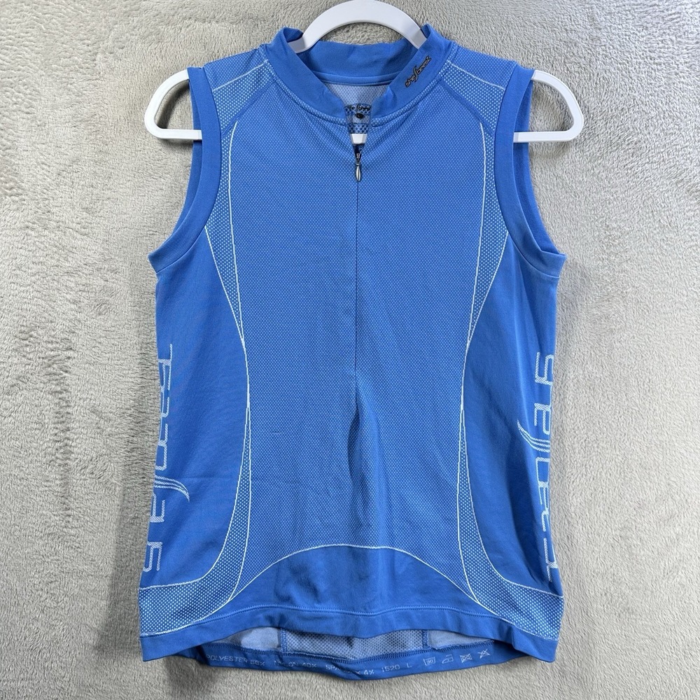 Shebeest Women's Cycling Jersey Tank L Blue Sleeveless 1/4 Zip Cycling